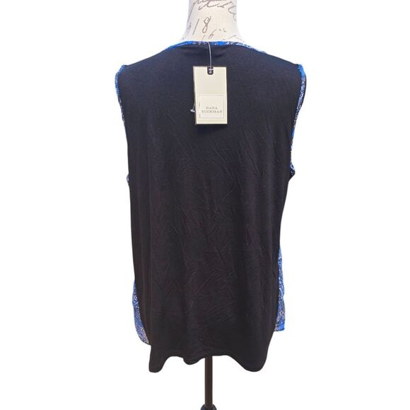 Dana Buchman -221 Pleated Paisley Peint Sleeveless Blouse Blue Contrast XL - Picture 2 of 8